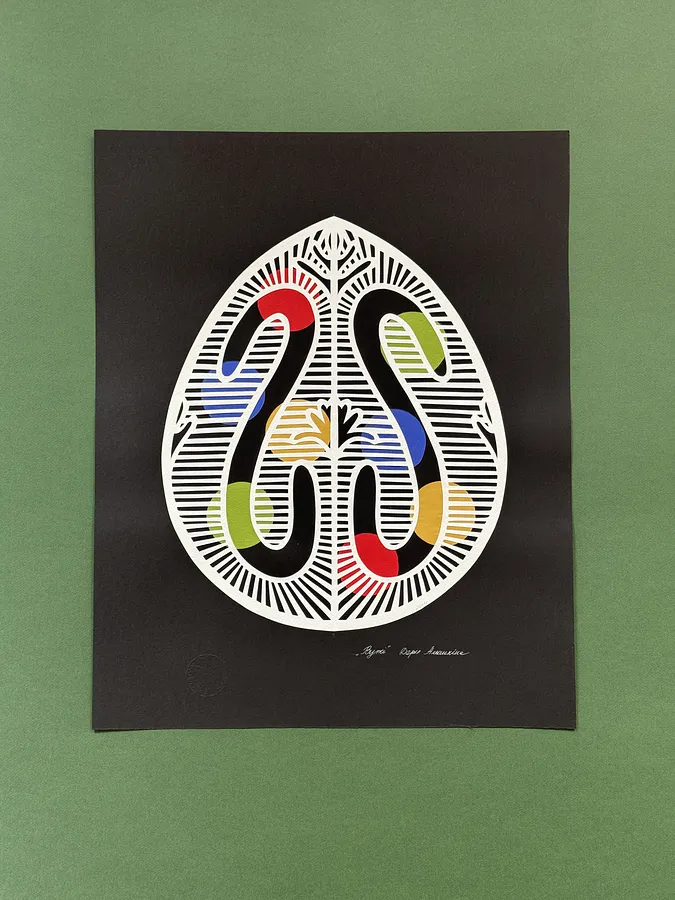 Image of "Вужі" by Дарія Альошкіна, size: 50х40см, Папір medium, part of the Витинанка-писанка(за мотивами подільських писанок) series, priced at €100 Photo 1 of 4.