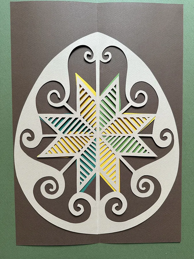 Зображення ""Зірка"" від Дарія Альошкіна, розмір: 40х50, матеріали: папір, медіум: Папір, серія: Витинанка-писанка(за мотивами подільських писанок), ціна: €100